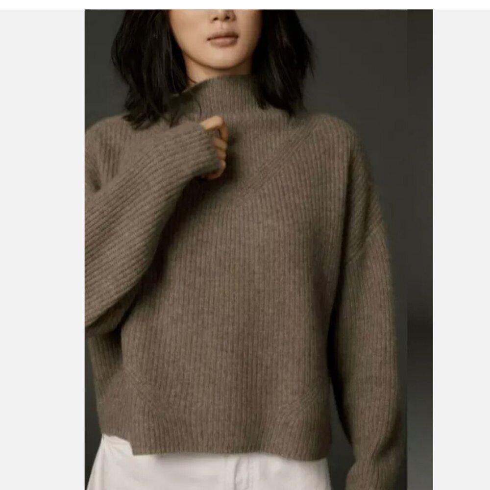 Anthropologie Enza Ribbed Cashmere Sweater XS Cropped Long-Sleeve $188 NWT